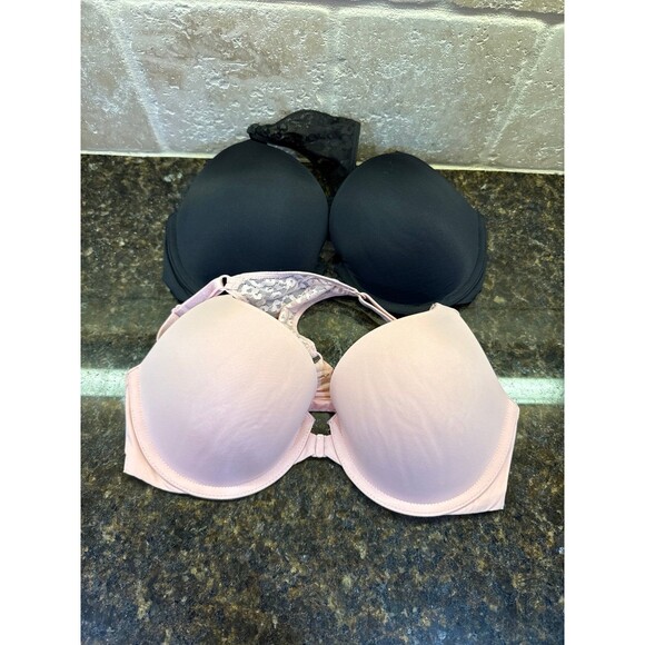 Victoria's Secret Other - Victoria’s Secret Full Coverage T-Shirt Push Up Bras Black Pink 32D EUC